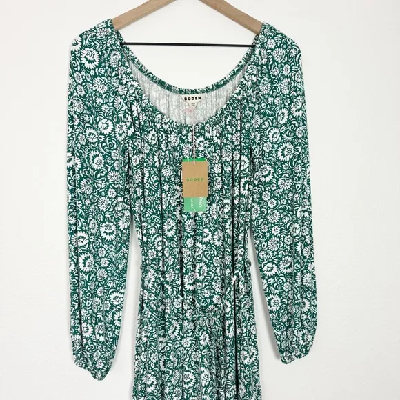 NWT Boden Scoop Tiered Jersey Mini Dress Bottle Green Bloom Cascade Size 2