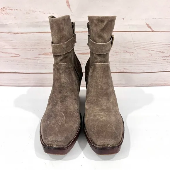 NWT Born Hailey Suede Boho Platform Clog Boots Taupe Tan Distressed Square Toe