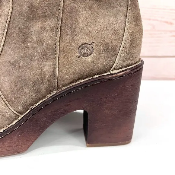 NWT Born Hailey Suede Boho Platform Clog Boots Taupe Tan Distressed Square Toe