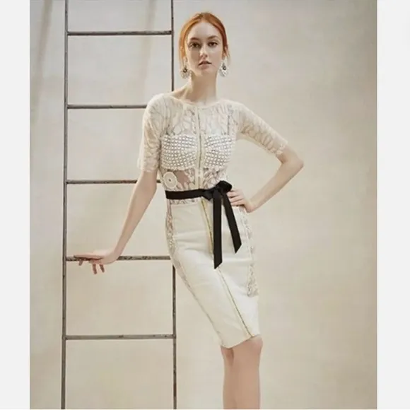NWT Byron Lars Carissima Sheath Dress Size 0 P Ivory - Z260-5