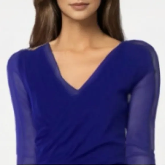 NWT FUZZI V-Neck Midi Length Dress Royal Blue Mesh XL