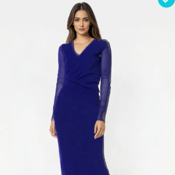 NWT FUZZI V-Neck Midi Length Dress Royal Blue Mesh XL