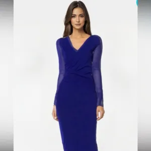 NWT FUZZI V-Neck Midi Length Dress Royal Blue Mesh XL
