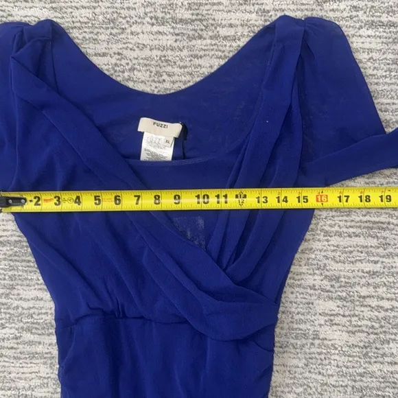 NWT FUZZI V-Neck Midi Length Dress Royal Blue Mesh XL
