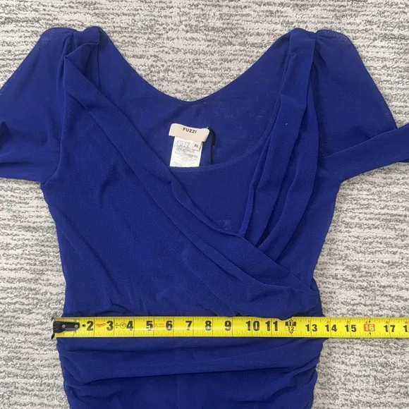 NWT FUZZI V-Neck Midi Length Dress Royal Blue Mesh XL