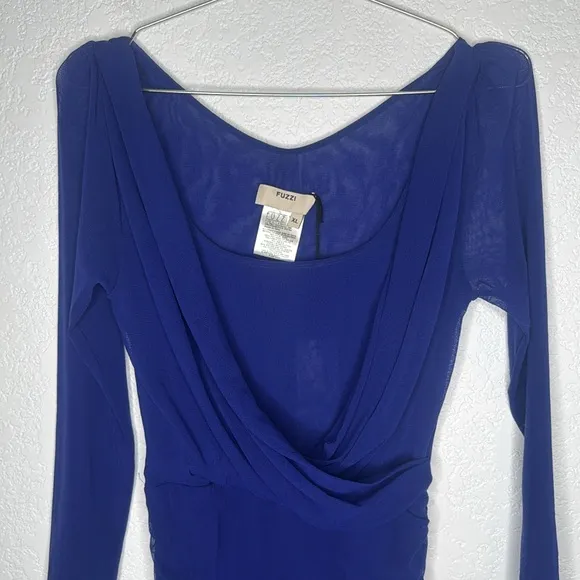 NWT FUZZI V-Neck Midi Length Dress Royal Blue Mesh XL
