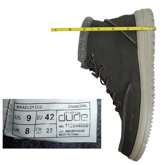 NWT Hey Dude mens Bradley eco ankle boots charcoal gray recycled leather suede