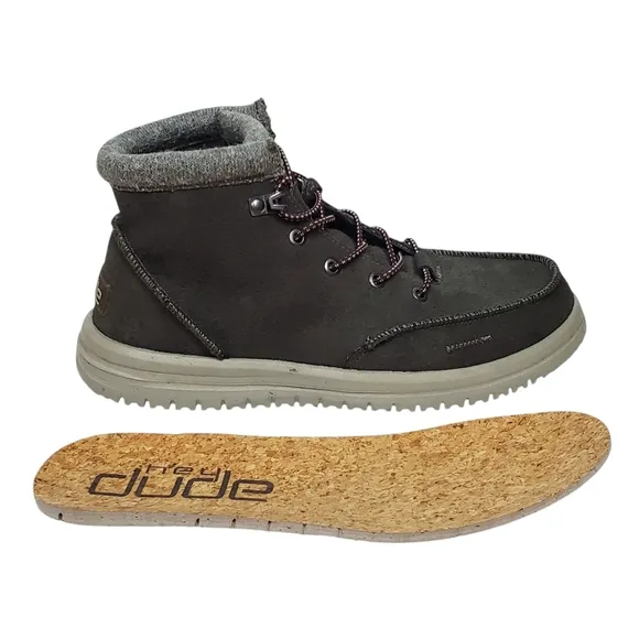 NWT Hey Dude mens Bradley eco ankle boots charcoal gray recycled leather suede