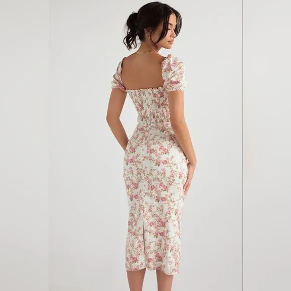 Nwt House of CB Bellucci Rose Floral Print‎ Shirred Midi Sundress XL