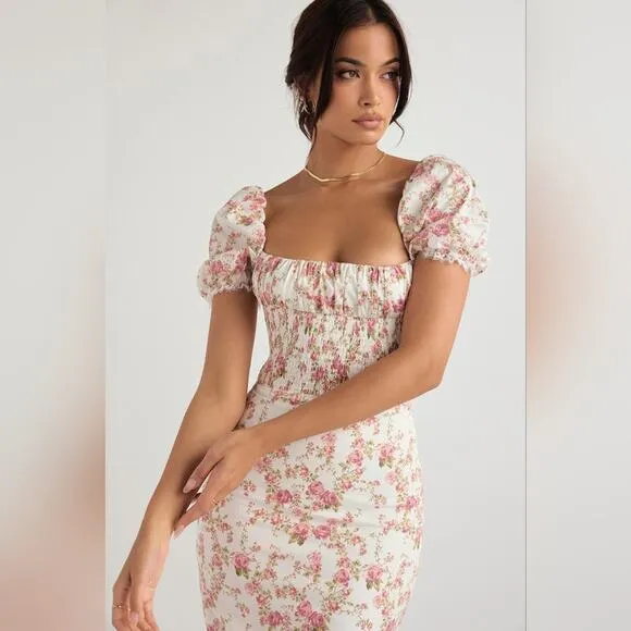 Nwt House of CB Bellucci Rose Floral Print‎ Shirred Midi Sundress XL