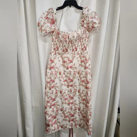 Nwt House of CB Bellucci Rose Floral Print‎ Shirred Midi Sundress XL