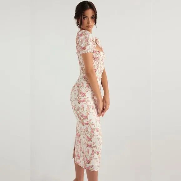 Nwt House of CB Bellucci Rose Floral Print‎ Shirred Midi Sundress XL