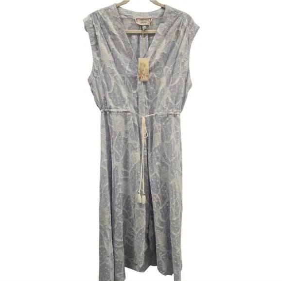 NWT Johnny Was Flore Seersucker Asymmetrical Dress SZ LARGE