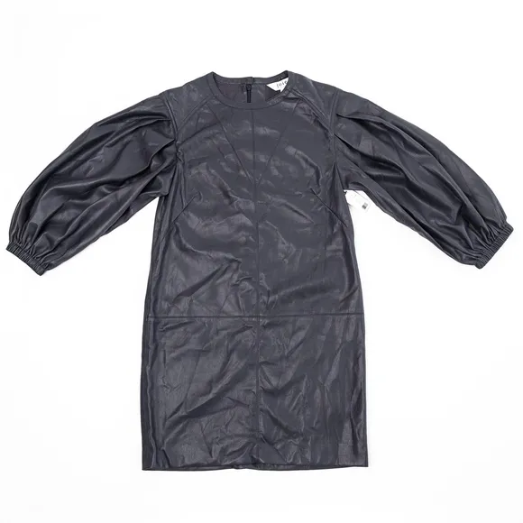 NWT Joie Wyanna Vegan Leather Mini Dress Graphite Gray 3/4 Sleeve $348 - Size XS
