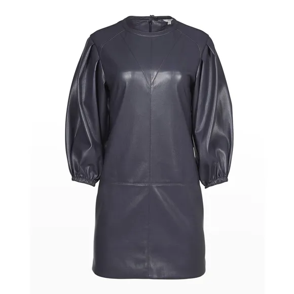 NWT Joie Wyanna Vegan Leather Mini Dress Graphite Gray 3/4 Sleeve $348 - Size XS