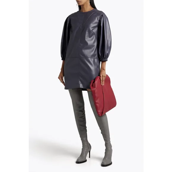 NWT Joie Wyanna Vegan Leather Mini Dress Graphite Gray 3/4 Sleeve $348 - Size XS