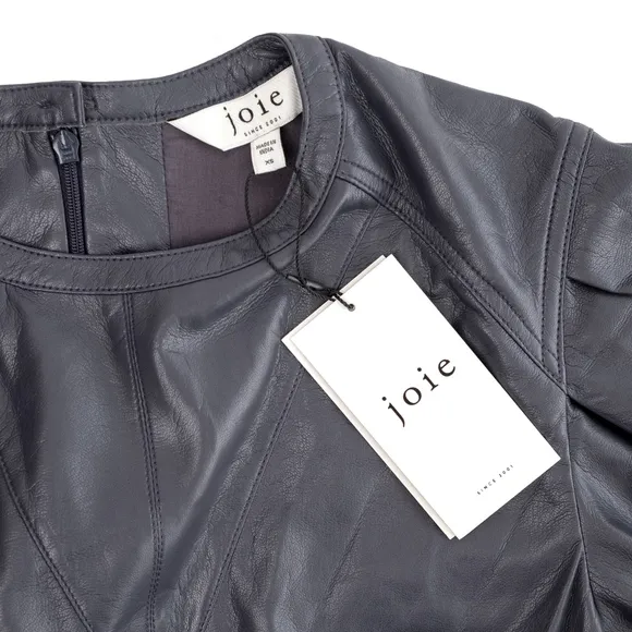NWT Joie Wyanna Vegan Leather Mini Dress Graphite Gray 3/4 Sleeve $348 - Size XS