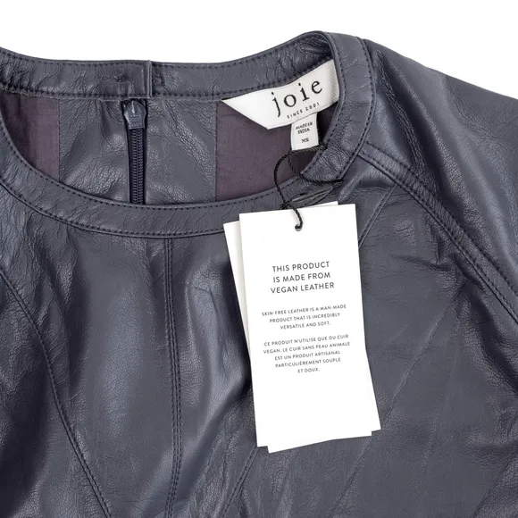 NWT Joie Wyanna Vegan Leather Mini Dress Graphite Gray 3/4 Sleeve $348 - Size XS