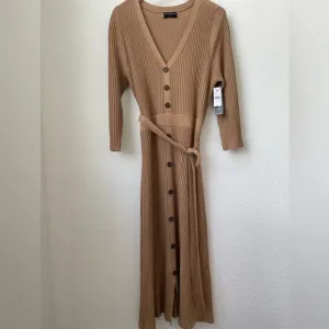 NWT Lane Bryant 3/4Sleeve Tan VNeck Button-Front Belted Sweater Dress Size 14/16