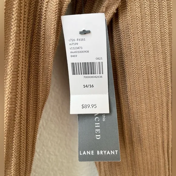 NWT Lane Bryant 3/4Sleeve Tan VNeck Button-Front Belted Sweater Dress Size 14/16