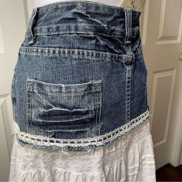 NWT Lucy Paris Denim and Lace Western Layered Skirt