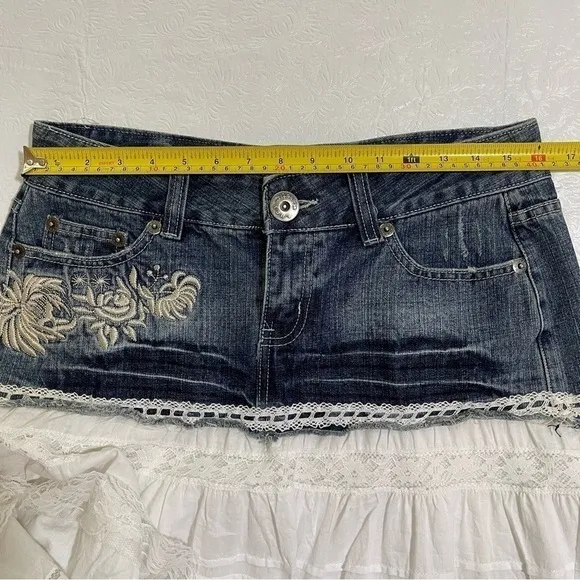 NWT Lucy Paris Denim and Lace Western Layered Skirt