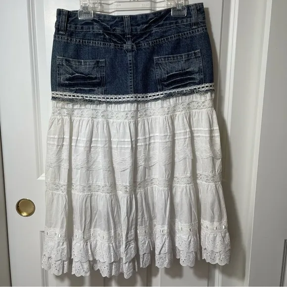 NWT Lucy Paris Denim and Lace Western Layered Skirt