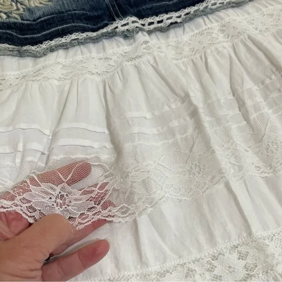 NWT Lucy Paris Denim and Lace Western Layered Skirt