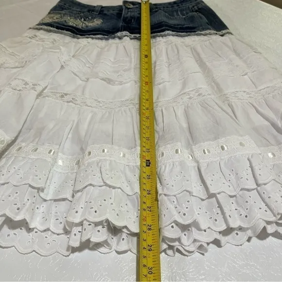 NWT Lucy Paris Denim and Lace Western Layered Skirt
