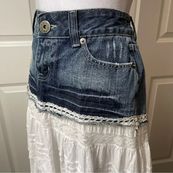 NWT Lucy Paris Denim and Lace Western Layered Skirt