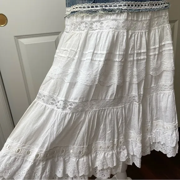 NWT Lucy Paris Denim and Lace Western Layered Skirt