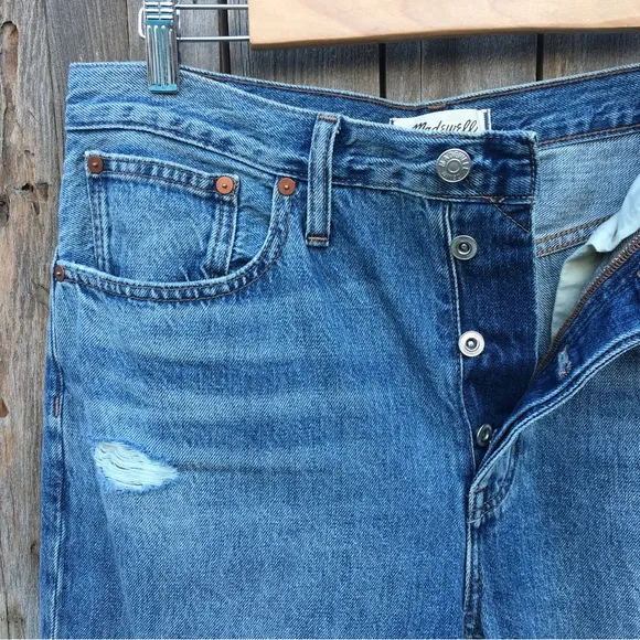 NWT Madewell High Waist Ripped Dad Jean Duane Blue 27