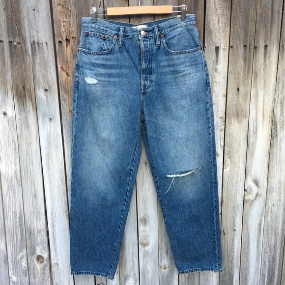 NWT Madewell High Waist Ripped Dad Jean Duane Blue 27