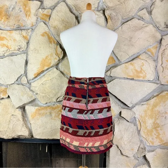 NWT Maje Jakarto Jacquard Mini Skirt Painted Hills Rouge | FR36