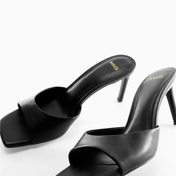 NWT Mango Black Women's Mule Heeled Sandals