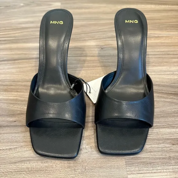 NWT Mango Black Women's Mule Heeled Sandals