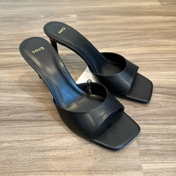 NWT Mango Black Women's Mule Heeled Sandals