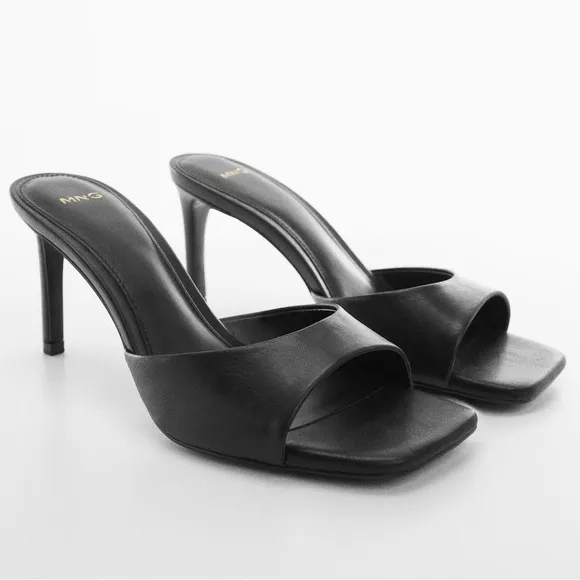 NWT Mango Black Women's Mule Heeled Sandals
