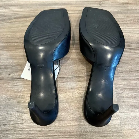NWT Mango Black Women's Mule Heeled Sandals