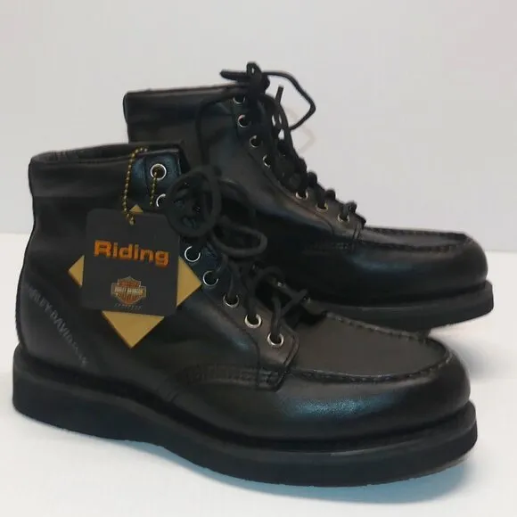 NWT Mens Harley Davidson Beau Riding all black leather moc toe riding boots sz 8