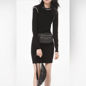 NWT Michael Kors Logo-Trim Stretch-Viscose Long-Sleeve Dress