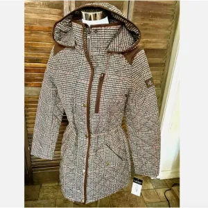 NWT! NEW! LAUREN RALPH LAUREN QUILTED HOODED PUFFER JACKET HOUNDSTOOTH WOMENS XS