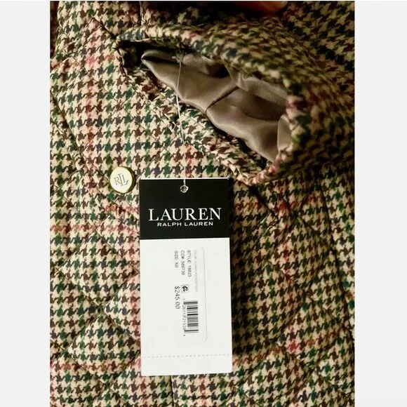 NWT! NEW! LAUREN RALPH LAUREN QUILTED HOODED PUFFER JACKET HOUNDSTOOTH WOMENS XS