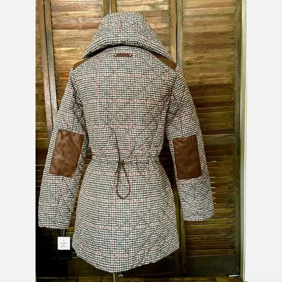 NWT! NEW! LAUREN RALPH LAUREN QUILTED HOODED PUFFER JACKET HOUNDSTOOTH WOMENS XS