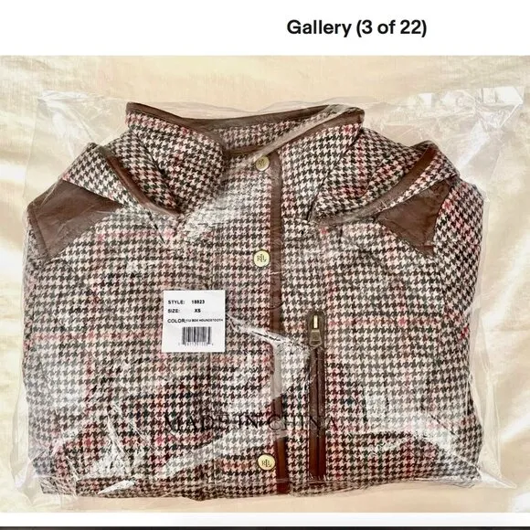 NWT! NEW! LAUREN RALPH LAUREN QUILTED HOODED PUFFER JACKET HOUNDSTOOTH WOMENS XS