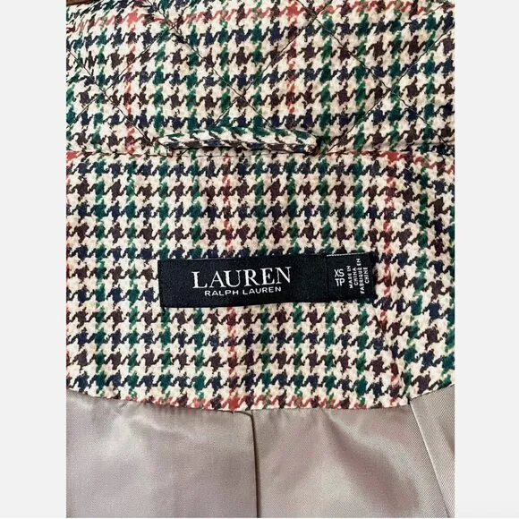 NWT! NEW! LAUREN RALPH LAUREN QUILTED HOODED PUFFER JACKET HOUNDSTOOTH WOMENS XS