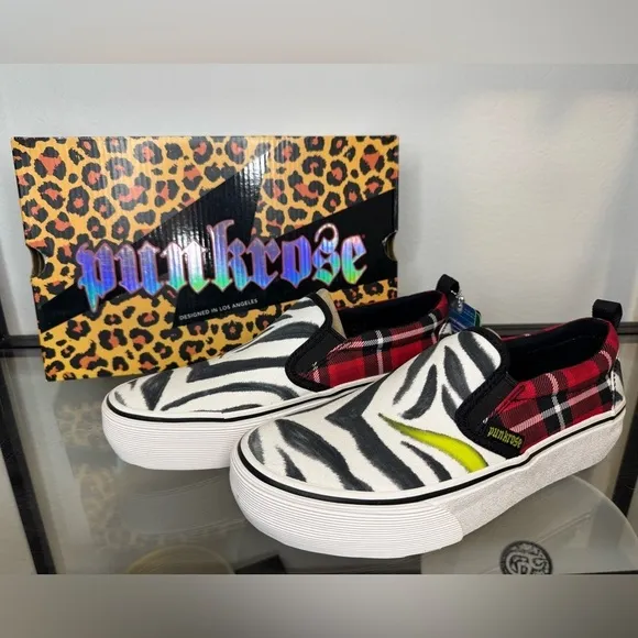 NWT NIB SKECHERS PUNKROSE Volt'd-Anything Goes Slip On Loafers Zebra Size 7.5
