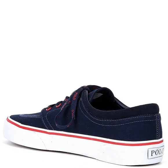 NWT Polo Ralph Lauren Men's Faxon x Logo Lace-Up Canvas Sneakers Navy, Size 10