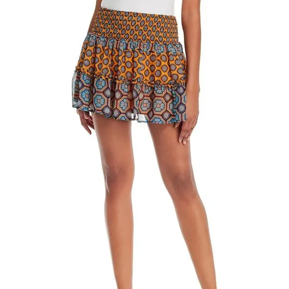 NWT RAMY BROOK Livvy Smocked Silk Mini Skirt in Buttercup Large