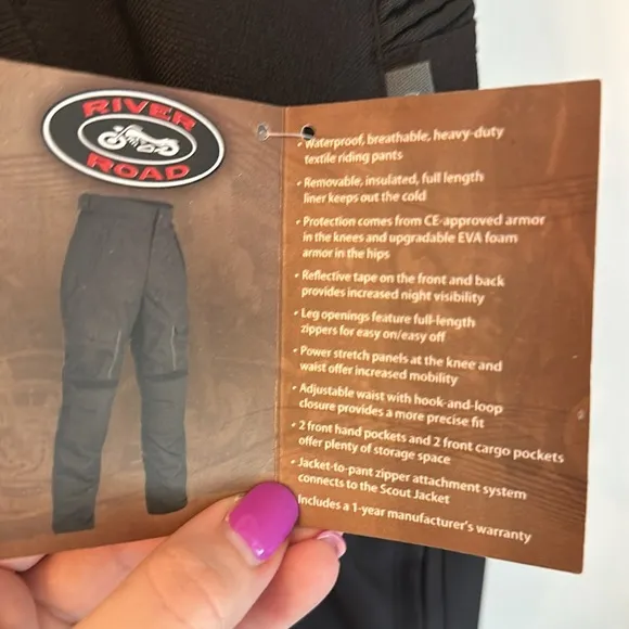 NWT River Road Men’s size 40 Scout Waterproof Breathable Black Motorcycle Pants